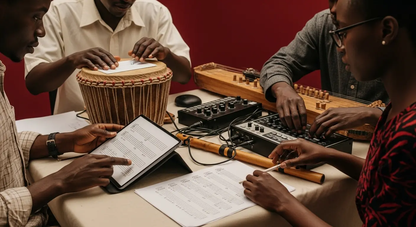Person working at a music production station