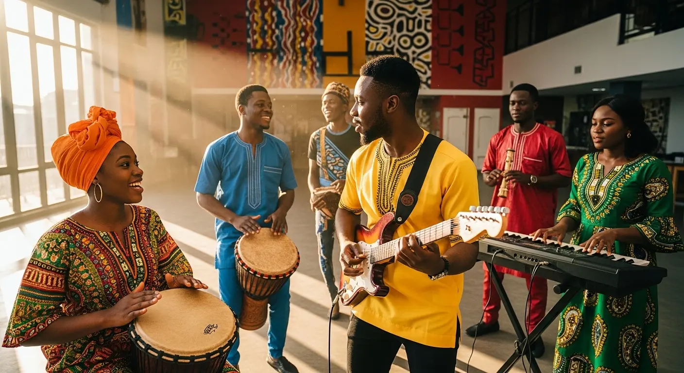 Group of African musicians performing together