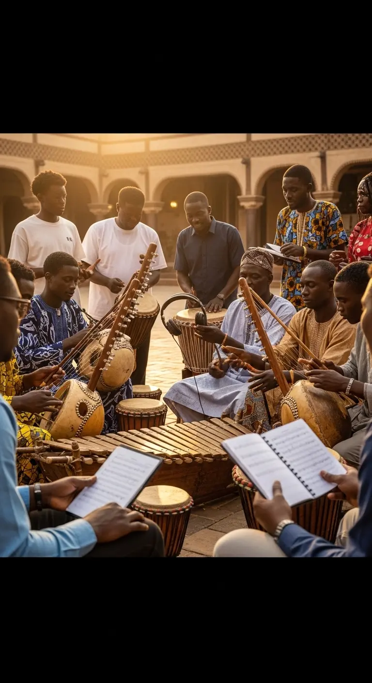 Group of African musicians performing together